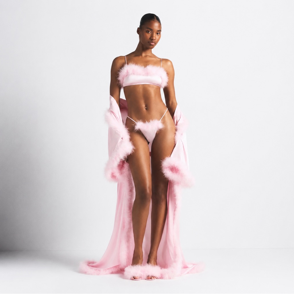 Skims Silk Feather Trim Long Robe — image 3 of 8